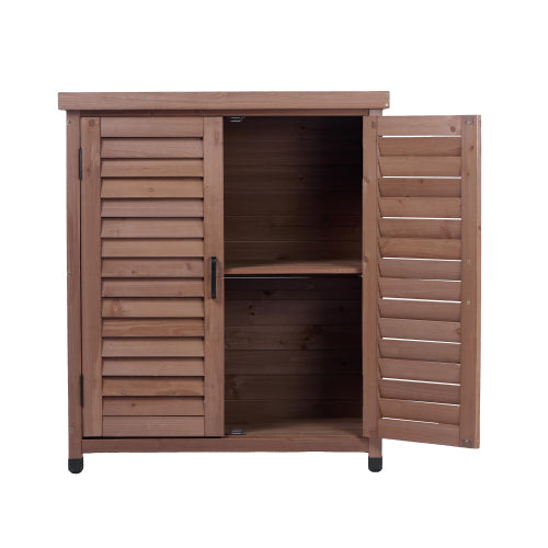 Potting Bench with Storage Cabinet and Metal Table Top for Outdoor Patio, Garden Furniture Wood Workstation Coffee 31.5x17x36''