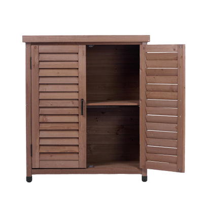 Potting Bench with Storage Cabinet and Metal Table Top for Outdoor Patio, Garden Furniture Wood Workstation Coffee 31.5x17x36''