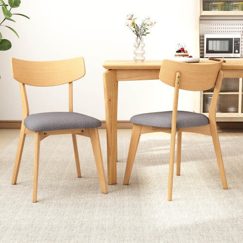 Mid-Century Upholstered Rubberwood Dining Chairs, Set of 2, Dark Gray/Natural