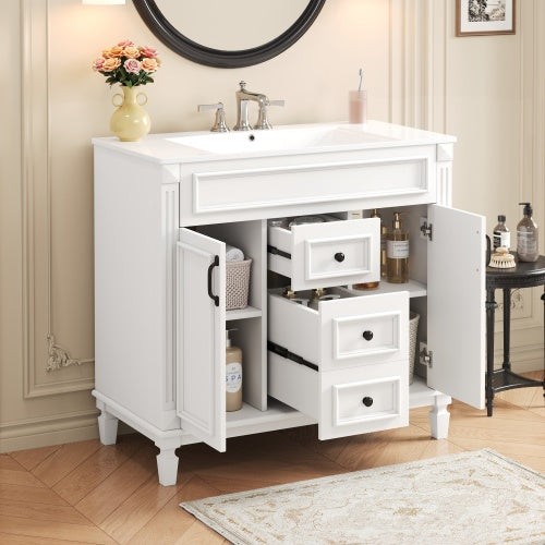 36'' Bathroom Vanity with Top Sink, Modern Bathroom Storage Cabinet with 2 Soft Closing Doors and 2 Drawers, Single Sink Bathroom Vanity
