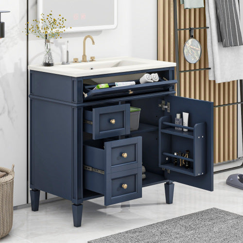 30'' Bathroom Vanity with Top Sink, Modern Bathroom Storage Cabinet with 2 Drawers and a Tip-out Drawer, Single Sink Bathroom Vanity