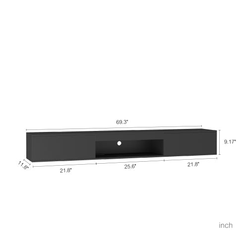 Black Floating TV Stand with 16 Color LED Lights and Storage