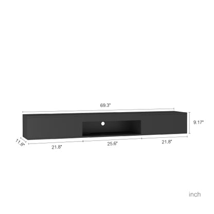Black Floating TV Stand with 16 Color LED Lights and Storage
