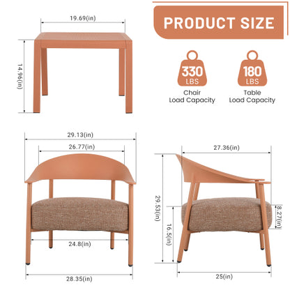 Holiday - Modern 2-Piece Accent Chair Set with Coffee Table – Apricot Brown PP & Steel Frame Sofa Set, Soft Cushioned Seating for Living Room, Lounge, Balcony (2 Chairs + 1 Table)