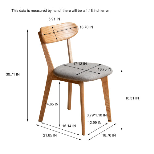 Set of 2 Natural Tone FAS Grade Oak Upholstered Dining Chairs, Removable Washable Cushion 47.5¡Á55.5¡Á78cm