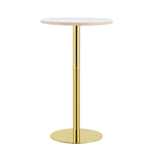Rock slab circular tabletop non adjustable (39.5 inches high) bar table, bar table with gold legs and base (white+gold)