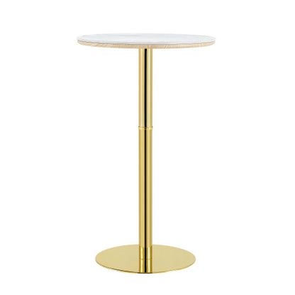 Rock slab circular tabletop non adjustable (39.5 inches high) bar table, bar table with gold legs and base (white+gold)