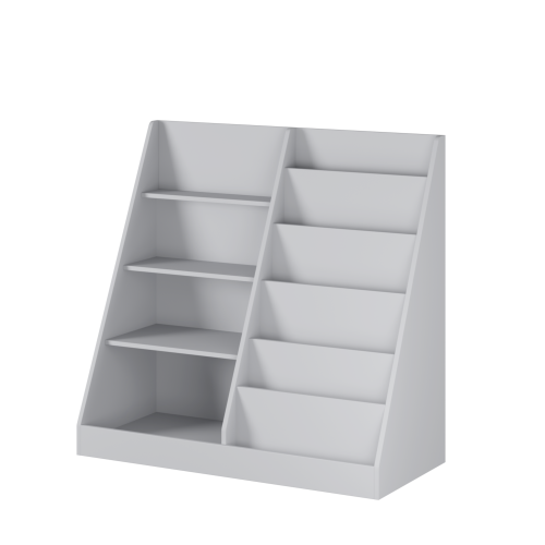 Gray 4-Tier Multi-functional Kids MDF Bookshelf, 2-Shelf 1-Bin Toddler Playroom Storage Organizer