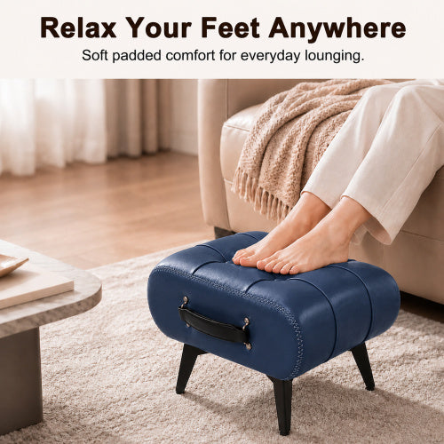 Rectangular Tufted Faux Leather Storage Ottoman with Handle & Metal Legs, Multiuse Footrest for Living Room Entryway