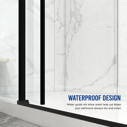 56"-60"W x 70"H Frameless Shower Door, Sliding Shower Door, with Premium 5/16"(8mm) Thick Tempered Glass Shower Enclosure,Double Side Easy Clean Coat,Matte Black Finished With Buffer