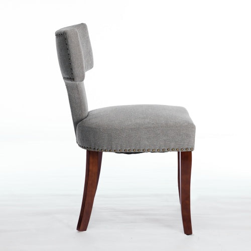 Set of 2 Gray Linen Mid-Century Farmhouse Dining Chairs, Copper Nail Curved Back Walnut Solid Wood Legs 300lbs Capacity
