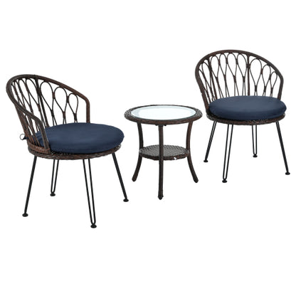 U_STYLE Outdoor Leisure Set, 2 Rattan Single Chairs with A Glass Round Table, Perfectly Suited for Patios, Balconies, and Courtyards