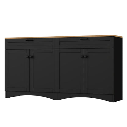 Black Farmhouse Wood Grain Top TV Stand With 2 Drawers For 70 Inch TV