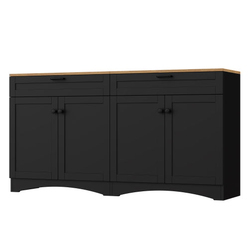 Black Farmhouse Wood Grain Top TV Stand With 2 Drawers For 70 Inch TV