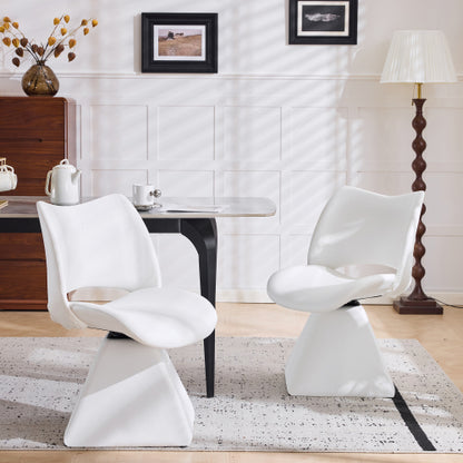 Set of 2 Swivel Dining Chairs, White Faux Leather Modern Accent Chairs, High Back Kitchen Seating