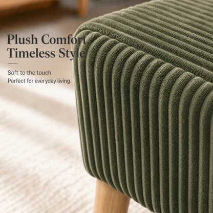 32 inch Olive Green Corduroy Flip-Top Storage Ottoman Bench, Wooden Leg Upholstered End of Bed & Entryway Stool
