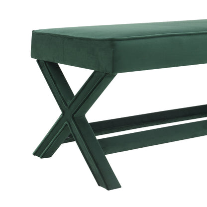Comfort Double Bench Upholstered in Velvet Fabric,Stool with Stylish X-Crossed Legs,Comfort Cushion with piping,Velvet Green
