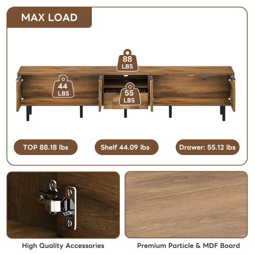 78 Inch TV Stand with Storage Cabinets Natural Wood Entertainment Center