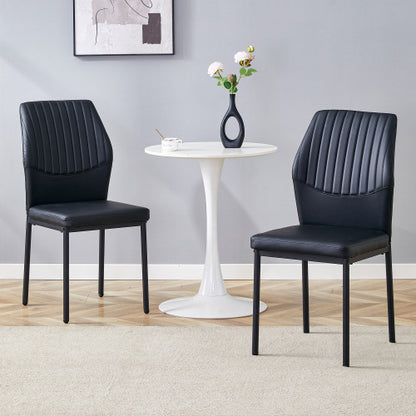 Striped Back PU Dining Chairs with Black Metal Legs, Set of 2, Black