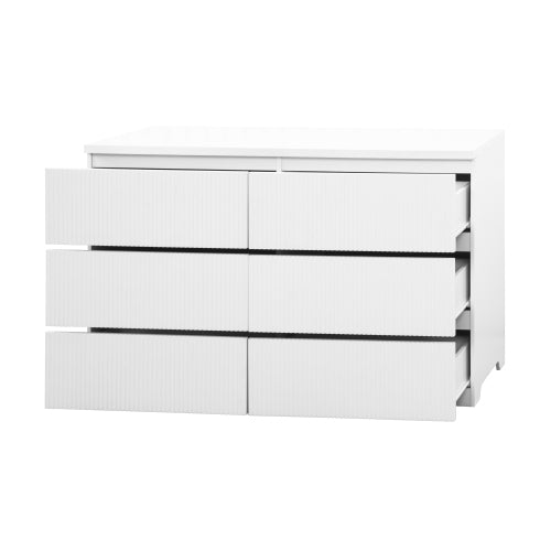 Modern White 6 Drawer Dresser, Wave Panel Drawer Fronts, Storage Cabinet, Versatile Chest of Drawers for Bedroom, Living Room - Sleek & Spacious Home Storage Solution