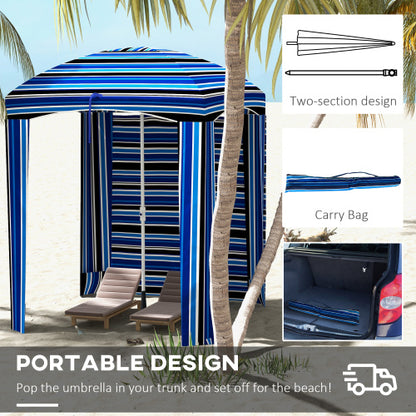 Outsunny 5.9' x 5.9' Portable Beach Umbrella, Ruffled Outdoor Cabana with Walls, Vents, Sandbags, Carry Bag, Blue Stripe