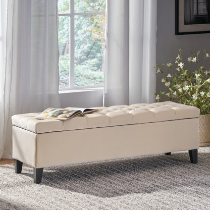 51 inch Beige Diamond Tufted Storage Ottoman Bench, Soft Close Pressure Hinge Upholstered Entryway Footrest
