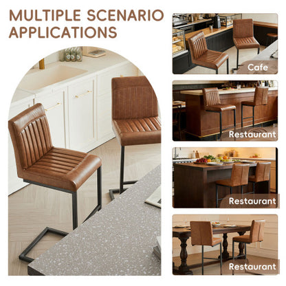 Back Brown Faux Leather Bar Stool ¨C Sturdy Black Metal Frame & Padded Seat, Stylish Seating for Kitchen Island, Home Bar & Dining Counter,2 Sets