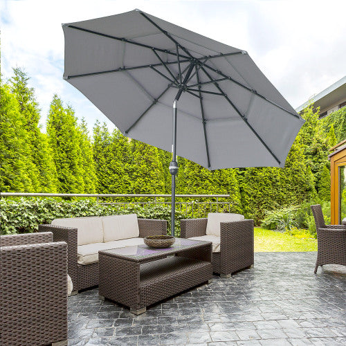 9FT 3 Tiers Patio Umbrella Outdoor Market Umbrella with Crank, Push Button Tilt for Deck, Backyard and Lawn, Dark Gray