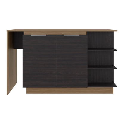 Kitchen Bar Counter with Shelves and Cabinets, Black Wengue / Natural Oak
