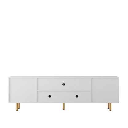 White Fluted 68 inch TV Stand with Storage Cabinets and Gold Legs
