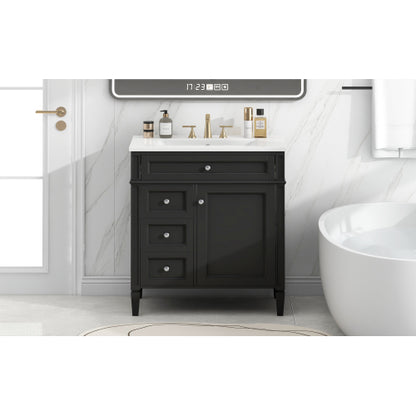 30'' Bathroom Vanity with Top Sink, Modern Bathroom Storage Cabinet with 2 Drawers and a Tip-out Drawer, Single Sink Bathroom Vanity