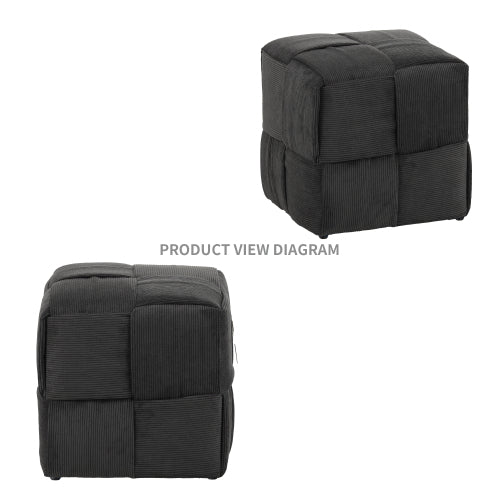 Grey Square Corduroy Ottoman Footrest, 300 LBS Engineered Wood Frame No-Assembly Vanity Stool
