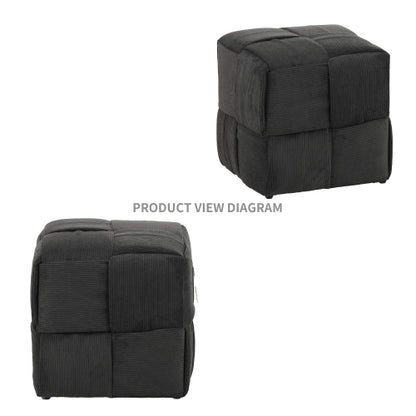 Grey Square Corduroy Ottoman Footrest, 300 LBS Engineered Wood Frame No-Assembly Vanity Stool