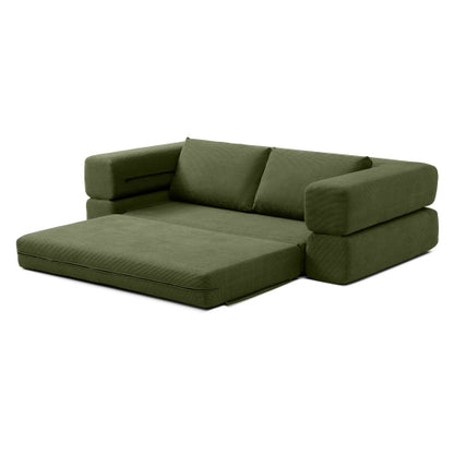 Green 81 inch  3-in-1 Corduroy Convertible Floor Sofa Bed, Boneless Futon
