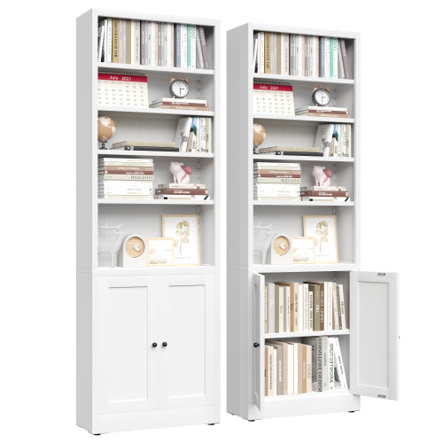 71 Inch Tall 5 Tier Metal Bookshelf With Closed Door Adjustable Storage Cabinet