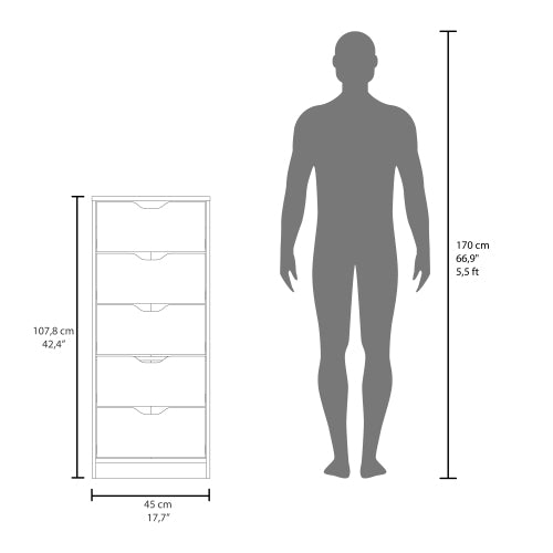 Tall Narrow Dresser, Pull Out System, Five Drawers, Natural Oak