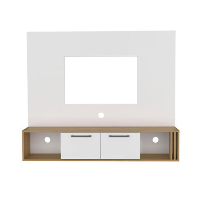 56.1 Inch Natural Oak White Floating Style Entertainment Center with Cable Management Holes