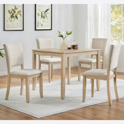 Dining Chairs Set of 4, Light Oak & Beige, Padded Seat, Solid Wood Frame