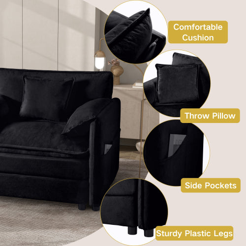 Black Oversized Chenille Modular Loveseat DeepSeat Cloud Sofa