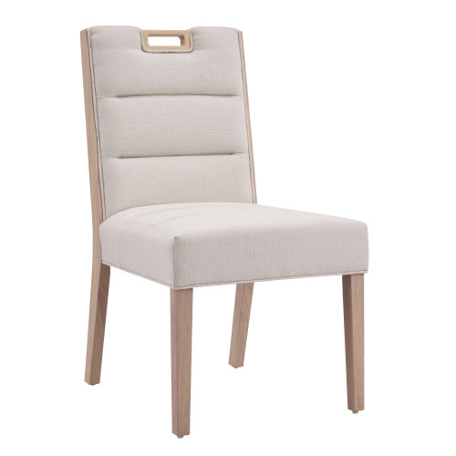Upholstered Armless Dining Chairs Set of 2, Beige Fabric, Natural Rubber Wood Frame
