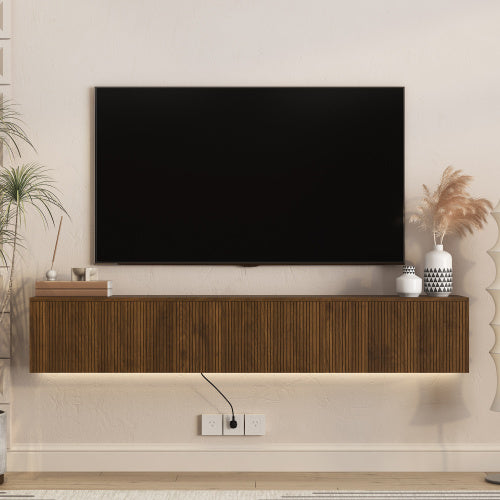 69 Inch Floating Wall TV Cabinet with 16 RGB LED Lights Long Power Cord for 55-65 Inch Televisions