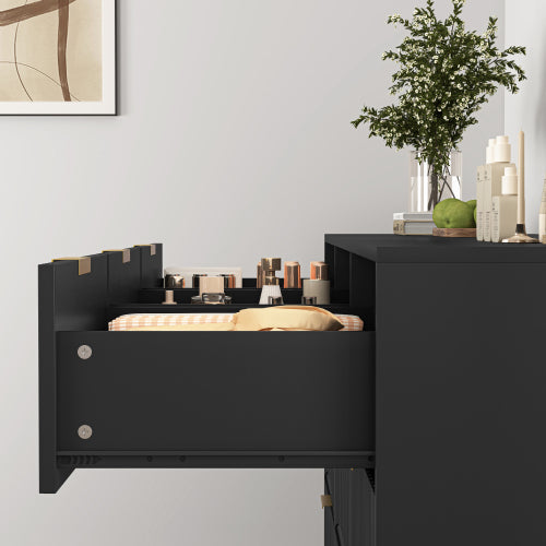 Black 9 Drawer Dresser, 63" Large Deep Chest of Drawers, Wooden Dresser Storage Cabinet with 9 Drawers for Bedroom, Long Dressers for Living Room, Hallway, Drawer panel with wavy patterns