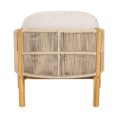 Grotta Outdoor Wood Club Chair, Beige Rope with Beige Cushion