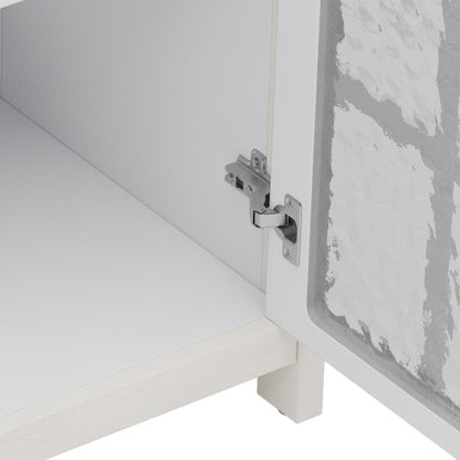 31" Farmhouse Bathroom Vanity with Ceramic Sink, Faux Aged Finish, Vintage Rustic Bathroom Cabinet with Bronze Pulls and 2 Soft-Closing Doors, Antique White