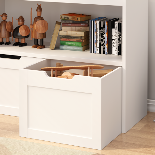 Kids Toy Storage Organizer with Drawers Open Shelves and Wheels White