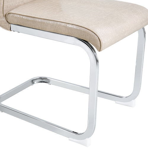 Set of 2 Retro Alligator Skin PVC Dining Chairs, Crystal Buckle Chairs with Electroplated Metal Bow Legs