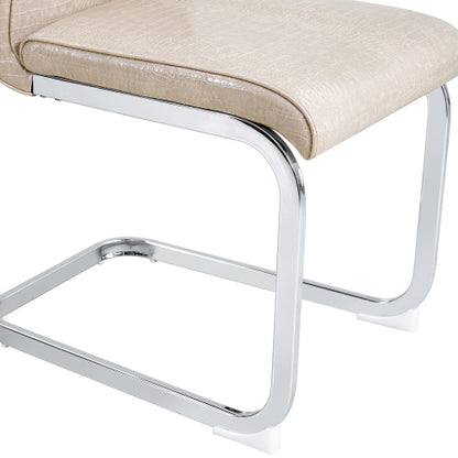 Set of 2 Retro Alligator Skin PVC Dining Chairs, Crystal Buckle Chairs with Electroplated Metal Bow Legs