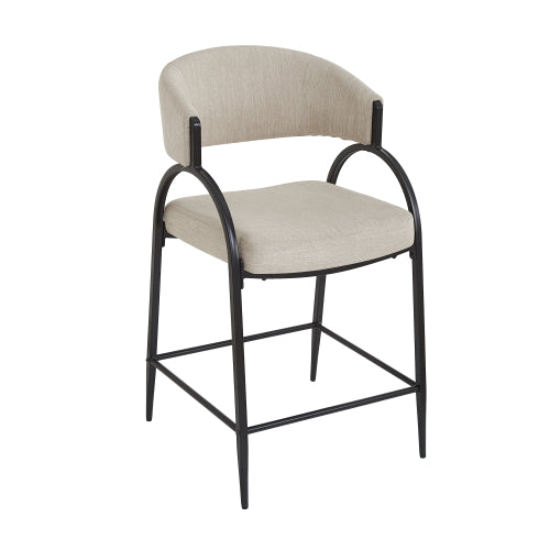 25inch  Seat Height Modern Fabric Bar Stools with Back, Black Metal Frame, Comfortable Counter Stools for Kitchen Island/Dining Room, Set of 2 (Beige)