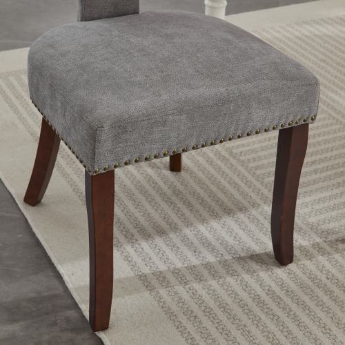 Set of 2 Gray Linen Mid-Century Farmhouse Dining Chairs, Copper Nail Curved Back Walnut Solid Wood Legs 300lbs Capacity