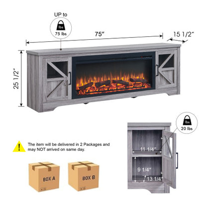 75" Fireplace TV Stand for TVs up to 80",with 44" Electric Fireplace